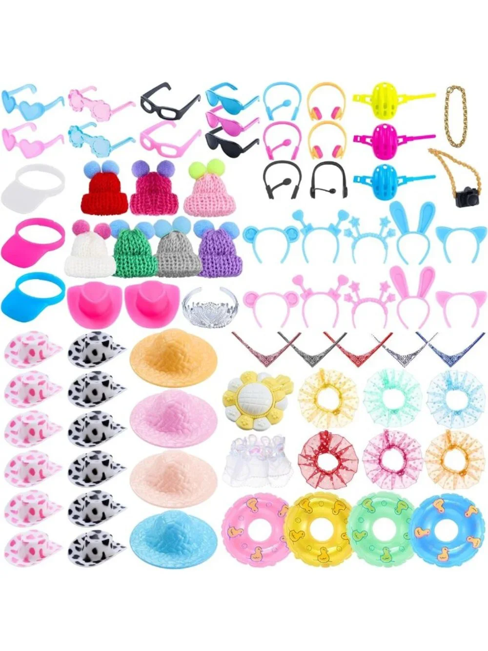 100 Pcs Rubber Duck Party Accessories - Fun Hats, Glasses, Necklaces & Rings